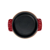 Lava Döküm Yuvarlak Güveç Kabı Döküm Demir Yekpare Çift Kulplu Kayın Servis Ahşabı Çap(Ø)11cm.-Bordo thumbnail 3