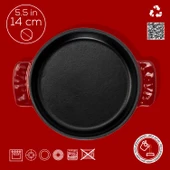 Lava Döküm Yuvarlak Güveç Kabı Döküm Demir Yekpare Çift Kulplu Çap(Ø)14cm.-Bordo - 4