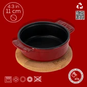 Lava Döküm Yuvarlak Güveç Kabı Döküm Demir Yekpare Çift Kulplu Kayın Servis Ahşabı Çap(Ø)11cm.-Bordo thumbnail 4