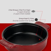 Lava Döküm Yuvarlak Güveç Kabı Döküm Demir Yekpare Çift Kulplu Çap(Ø)14cm.-Bordo - 6
