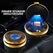 Üniversal Porselen Yanmaz Koku Geçirmez Altın Seramik Mavi Işıklı Lüx Oto Küllük Dumansız Kapaklı Spor Araç İçi Küllük Araba Küllüğü Gold - 1