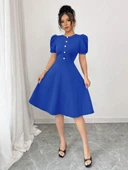 Kadın Kısa Kollu Bisiklet Yaka önden Düğmeli Ithal Krep Elbise thumbnail 3