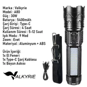 Valkyrie Şarjlı El Feneri 5400mAh 30W 9 Mod Powerbank Özellikli 6KM Aydınlatma - 5