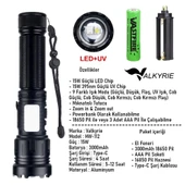 Valkyrie 15W LED + UV El Feneri 3000mAh Şarjlı 9 Mod Zoom Powerbank Özellikli Suya Dayanıklı Fener thumbnail 7