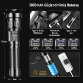 Valkyrie 15W LED + UV El Feneri 3000mAh Şarjlı 9 Mod Zoom Powerbank Özellikli Suya Dayanıklı Fener thumbnail 5