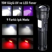 Valkyrie 15W LED + UV El Feneri 3000mAh Şarjlı 9 Mod Zoom Powerbank Özellikli Suya Dayanıklı Fener thumbnail 2