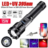 Valkyrie 15W LED + UV El Feneri 3000mAh Şarjlı 9 Mod Zoom Powerbank Özellikli Suya Dayanıklı Fener thumbnail 1