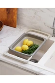 Büyük Boy Katlanır Lavabo Süzgeci, Silikon Akordiyon Meyve Sebze Ayarlanır Süzgeç 6,3 Litre Kahve - 4