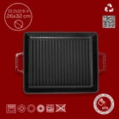 Lava Döküm Dikdörtgen Izgara Tavası Döküm Demir Yekpare Çift Kulplu Ölçü 26x32cm.-Bordo thumbnail 4