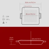 Lava Döküm Kare Izgara Tavası Döküm Demir Yekpare Çift Kulplu Ölçü 26x26cm.-Bordo thumbnail 5