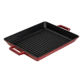 Lava Döküm Dikdörtgen Izgara Tavası Döküm Demir Yekpare Çift Kulplu Ölçü 26x32cm.-Bordo thumbnail 2