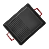 Lava Döküm Dikdörtgen Hibrit Izgara Tavası Döküm Demir Yekpare Çift Kulplu Ölçü 26x32cm.-Bordo thumbnail 3