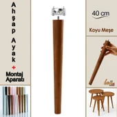 Ahşap Ayak 40 Cm Koyu Meşe M8 Civatalı Bağlantı Aparatlı Mobilya Tabure Sehpa Masa Destek Ayağı thumbnail 1