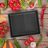 Lava Döküm Dikdörtgen Hibrit Izgara Tavası Döküm Demir Yekpare Çift Kulplu Ölçü 26x32cm.-Bordo thumbnail 7