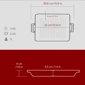 Lava Döküm Dikdörtgen Izgara Tavası Döküm Demir Yekpare Çift Kulplu Ölçü 26x32cm.-Bordo thumbnail 5