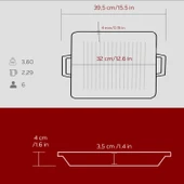 Lava Döküm Dikdörtgen Hibrit Izgara Tavası Döküm Demir Yekpare Çift Kulplu Ölçü 26x32cm.-Bordo thumbnail 5