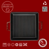 Lava Döküm Kare Izgara Tavası Döküm Demir Yekpare Çift Kulplu Ölçü 26x26cm.-Bordo thumbnail 4