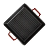 Lava Döküm Kare Izgara Tavası Döküm Demir Yekpare Çift Kulplu Ölçü 26x26cm.-Bordo thumbnail 3