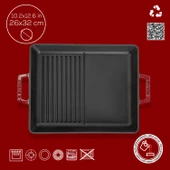 Lava Döküm Dikdörtgen Hibrit Izgara Tavası Döküm Demir Yekpare Çift Kulplu Ölçü 26x32cm.-Bordo thumbnail 4