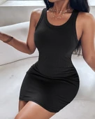 Kadın Kalın Askılı Bodycon Kaşkorse Mini Elbise thumbnail 2