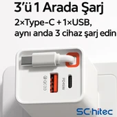 ScHitec 65W Type-C 60cm Kablolu UsbA ve PD Çıkışlı Süper Hızlı Şarj Aleti Başlığı Beyaz YK83 - 4