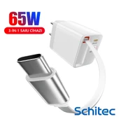 ScHitec 65W Type-C 60cm Kablolu UsbA ve PD Çıkışlı Süper Hızlı Şarj Aleti Başlığı Beyaz YK83 - 3