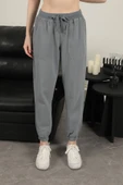 Gabardin Kumaş Paçası Lastikli Kadın Pantolon-Gri thumbnail 2