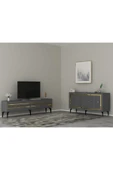 cantek dizayn NOVA TV SEHPASI (alt modül) ve KONSOL 2'Lİ SALON TAKIMI ANTRASİT-ALTIN thumbnail 1