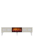 cantek dizayn Flame Şömineli Tv Sehpası (ALT MODÜL) Beyaz-altın thumbnail 8
