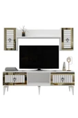 cantek dizayn LİNDA RAFLI TV ÜNİTESİ TAKIMI BEYAZ-ALTIN thumbnail 5