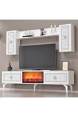 cantek dizayn Flame Şömineli Tv Ünitesi Takımı Beyaz-gümüş - 3