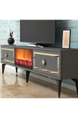 cantek dizayn Flame Şömineli Tv Sehpası (ALT MODÜL) Antrasit-altın thumbnail 3