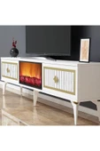cantek dizayn Flame Şömineli Tv Sehpası (ALT MODÜL) Beyaz-altın thumbnail 3