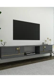 cantek dizayn AREDAMCT DUVARA MONTAJ TV SEHPASI ANTRASİT-ALTIN - 2