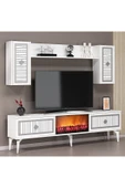 cantek dizayn Flame Şömineli Tv Ünitesi Takımı Beyaz-gümüş - 2
