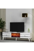cantek dizayn PELLİN TV SEHPASI ŞÖMİNELİ BEYAZ-GÜMÜŞ thumbnail 2