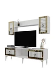 cantek dizayn LİNDA RAFLI TV ÜNİTESİ TAKIMI BEYAZ-ALTIN thumbnail 8