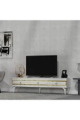 cantek dizayn İppek 180 Cm Tv Sehpası (ALT MODÜL) Beyaz-altın thumbnail 2