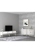 cantek dizayn LENORA TV SEHPASI (alt modül) ve KONSOL 2'Lİ SALON TAKIMI BEYAZ-ALTIN thumbnail 2