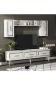 cantek dizayn VANESSA TV ÜNİTESİ TAKIMI BEYAZ-ALTIN - 1