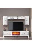 cantek dizayn Flame Şömineli Tv Ünitesi Takımı Beyaz-gümüş - 1