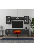 cantek dizayn MADDERA ŞÖMİNELİ TV ÜNİTESİ TAKIMI ANTRASİT-GÜMÜŞ - 1