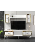 cantek dizayn LİNDA RAFLI TV ÜNİTESİ TAKIMI BEYAZ-ALTIN thumbnail 1