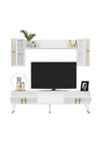 cantek dizayn ASEL TV ÜNİTESİ ve KONSOL 2'Lİ SALON TAKIMI BEYAZ-ALTIN - 6