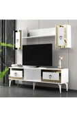 cantek dizayn LİNDA RAFLI TV ÜNİTESİ TAKIMI BEYAZ-ALTIN thumbnail 2