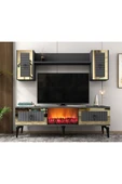 cantek dizayn LİNDA ŞÖMİNELİ TV ÜNİTESİ TAKIMI ANTRASİT-ALTIN thumbnail 1