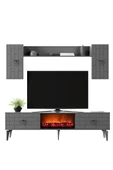cantek dizayn Varrna Tv Ünitesi Takım Şömineli Antrasit-antrasit - 2