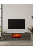 DEMONTE DECOR ORİONDD ŞÖMİNELİ (A) TV SEHPASI ANTRASİT-ALTIN - 1