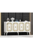DEMONTE DECOR LOTUS KONSOL 4 KAPAKLI RAFLI KONSOL BEYAZ ALTIN - 2