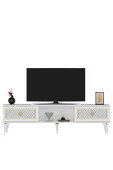DEMONTE DECOR 2 Kapaklı, Raflı Herry Tv Sehpası Alt Modül Beyaz-altın thumbnail 4